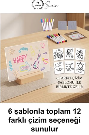 #LedYazıPanosu DIY Işıklı Not Tahtası Gece Lambası Akrilik Masaüstü Mesaj Levhası 7 Renk Kalem 6 Çizim Şablonu Hediyeli Dekoratif Aydınlatma Çocuk Odası Kafe Restoran Tabela Kişiselleştirilebilir