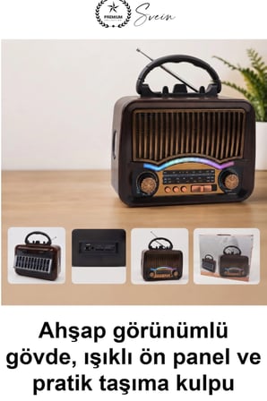 #RetroRadyo Solar Nostalji Müzik Kutusu Şarjlı FM Radyo Bluetooth Hoparlör USB TF Kart Destekli Ahşap Görünümlü Taşınabilir Kulplu Güneş Enerjili Vintage Tasarım Dekoratif Hediyelik Kamp Ev Ofis Bahçe