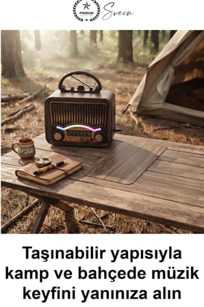 #RetroRadyo Solar Nostalji Müzik Kutusu Şarjlı FM Radyo Bluetooth Hoparlör USB TF Kart Destekli Ahşap Görünümlü Taşınabilir Kulplu Güneş Enerjili Vintage Tasarım Dekoratif Hediyelik Kamp Ev Ofis Bahçe