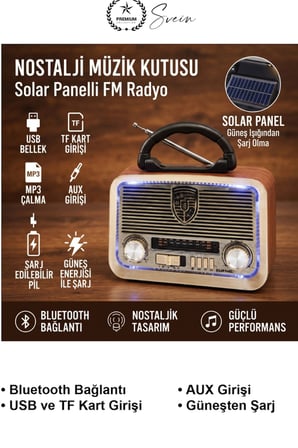 #NostaljikRadyo Solar Panelli Retro FM Radyo Bluetooth Hoparlör Şarjlı LED Fenerli USB TF Kart MP3 Çalar AUX Girişli Ahşap Görünümlü Taşınabilir Kamp Müzik Kutusu Dekoratif Hediyelik Eski Tip Antenli