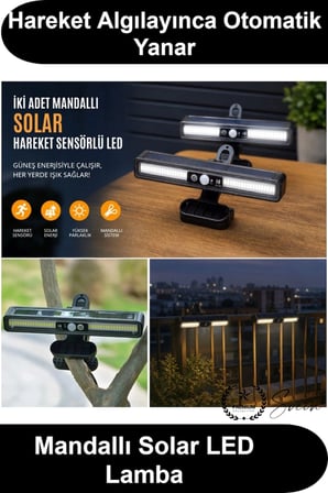 #SolarLamba 2'li Mandallı 36 LED Güneş Enerjili Hareket Sensörlü Bahçe Aydınlatma 3 Modlu Kablosuz Dış Mekan Balkon Teras Korkuluk Şemsiye Kamp Çadır Işığı Suya Dayanıklı Kıskaçlı Garaj Duvar Spotu