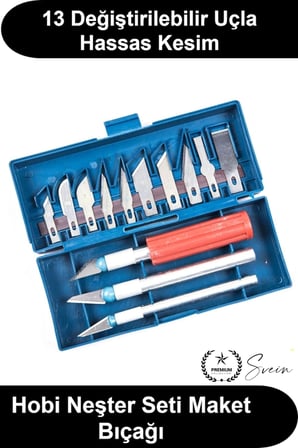 #NeşterSeti 16 Parça Hobi Neşter Seti 13 Maket Bıçağı Gravür Kalemi Hassas Kesim Kağıt Oyma Aleti Maketçi Kretuar El Sanatları İçin Kutulu Metal Saplı Çelik Değiştirilebilir Yedek Uç Takımı