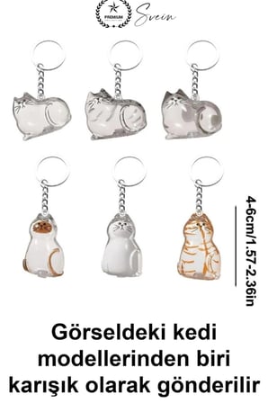 #KediAnahtarlığı Kedi Figürlü Şeffaf Anı Anahtarlığı Tüy Saklama Hazneli Hatıra Aksesuarı Evcil Hayvan Sahibine Anlamlı Hediye Çanta Süsü Akrilik Metal Halkalı Sevimli Tasarım Karışık Model 4-6 cm