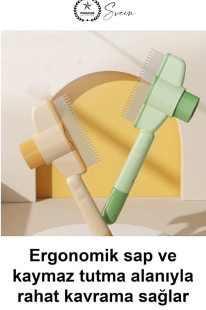 #KediTarağı Pratik Basmalı Kendini Temizleyen Evcil Hayvan Kıtık Açıcı Tarak Köpek Tavşan Tüy Toplama Fırçası Paslanmaz Çelik Uçlu Düğüm Çözücü Ergonomik Saplı Kaymaz Tutmalı Bakım Aparatı