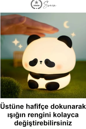 #PandaGeceLambası Panda Gece Lambası Dokunmatik Şarjlı Silikon Çocuk Bebek Odası Başucu Uyku Emzirme Işığı RGB Renk Değiştiren Zaman Ayarlı Kablosuz Masum Oturan Sevimli Tasarım Dekoratif Hediye
