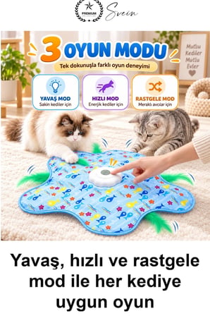 #KediOyunMatı Hareketli İnteraktif Kedi Oyun Matı USB Şarjlı 3 Modlu 360 Derece Dönen Tüylü Akıllı Oyuncak Dokunmatik Düşük Gürültülü Motorlu Saklambaç Kovalamaca Evcil Hayvan Aktivite Ürünü