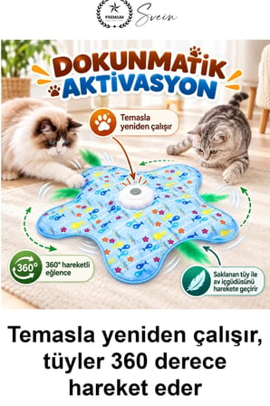 #KediOyunMatı Hareketli İnteraktif Kedi Oyun Matı USB Şarjlı 3 Modlu 360 Derece Dönen Tüylü Akıllı Oyuncak Dokunmatik Düşük Gürültülü Motorlu Saklambaç Kovalamaca Evcil Hayvan Aktivite Ürünü
