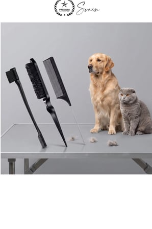 Kedi Köpek Tarağı 3'lü Set Evcil Hayvan Kıtık Açıcı Tarak Tüy Bakım Fırçası Dökülen Kıl Toplayıcı Düğüm Çözücü Metal Kuyruklu Ayırma Ergonomik Siyah Plastik Gövde İnce Dişli Pet Groomer Ekipmanı
