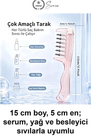 Saç Bakım Yağı Uygulama Tarağı Serum Aplikatörü Yeniden Doldurulabilir Hazneli Sızdırmaz Contalı Kafa Derisi Masajı Şeffaf Pembe Taşınabilir Yıkanabilir Besleyici Sıvı Dağıtıcı Kompakt Model