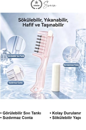 Saç Bakım Yağı Uygulama Tarağı Serum Aplikatörü Yeniden Doldurulabilir Hazneli Sızdırmaz Contalı Kafa Derisi Masajı Şeffaf Pembe Taşınabilir Yıkanabilir Besleyici Sıvı Dağıtıcı Kompakt Model