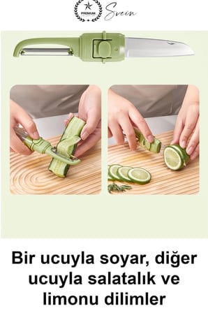 Çift Taraflı Meyve Sebze Bıçağı Soyacak Uçlu Paslanmaz Çelik Kılıflı Mutfak Gereci Salatalık Limon Dilimleme Soyma Aparatı Kamp Piknik Seyahat İçin Taşınabilir Pratik Ergonomik Salata Hazırlama Aracı