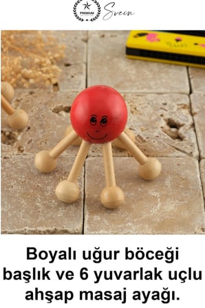 Doğal Ahşap Masaj Aleti Uğur Böceği Tasarımlı 6 Noktalı Ergonomik Manuel Sırt Boyun Omuz Bel Bacak İçin Rahatlatıcı Vücut Ev Ofis Kullanımı Sevimli Hediyelik Taşınabilir Kompakt Model