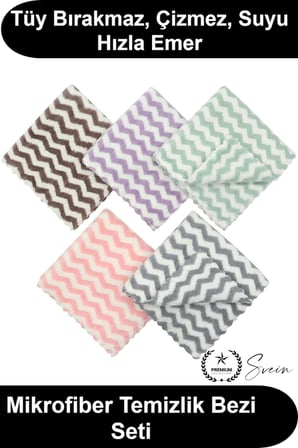 #TemizlikBezi 5'li Mikrofiber Temizlik Bezi Seti 30x30 cm Zikzak Desenli Karışık Renk Tüy Bırakmayan Çizmeyen Su Emici Mutfak Banyo Cam Mobilya Toz Alma Oto İç Bakım Havlu Ev Ofis Kurulama