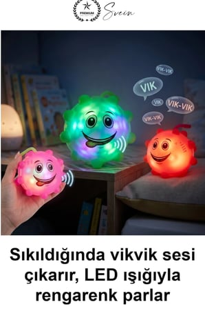 #IşıklıTop Vikvik Işıklı Top 12'li Paket Renkli Sesli Yanıp Sönen LED Oyuncak Sürpriz Parti Etkinlik Hediyelik Çocuk Duyusal Gelişim Esnek Yumuşak Dikenli Yüz İfadeli Sevimli Eğlenceli Set