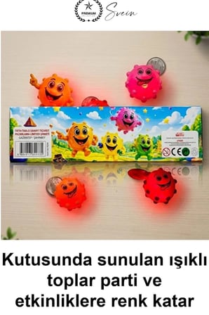 #IşıklıTop Vikvik Işıklı Top 12'li Paket Renkli Sesli Yanıp Sönen LED Oyuncak Sürpriz Parti Etkinlik Hediyelik Çocuk Duyusal Gelişim Esnek Yumuşak Dikenli Yüz İfadeli Sevimli Eğlenceli Set