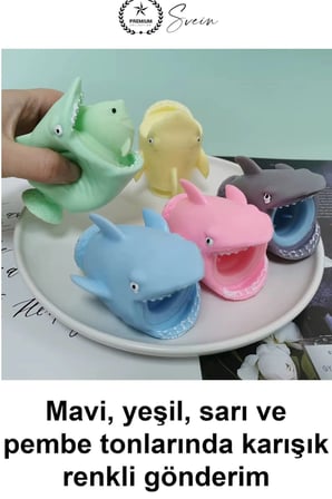 #KöpekBalığı Sürpriz Karakterli Köpek Balığı 12'li Paket Sıkmalı Stres Oyuncağı Ağzından Mini Figür Çıkan Yumuşak Esnek TPR Silikon Çocuklar İçin Hediyelik Eğlenceli Rengarenk Set