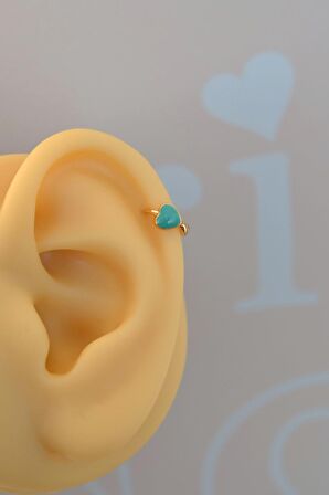 Mavi Kalpli Halka Tragus Piercing Helix Kıkırdak Küpesi