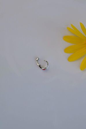 Kırmızı Kalpli Halka Tragus Piercing Helix Kıkırdak Gümüş Renkli