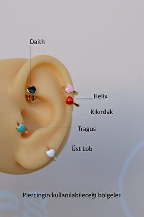 Kırmızı Kalpli Halka Tragus Piercing Helix Kıkırdak Gümüş Renkli