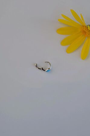 Mavi Kalpli Halka Tragus Piercing Helix Kıkırdak Küpesi Gümüş Renkli