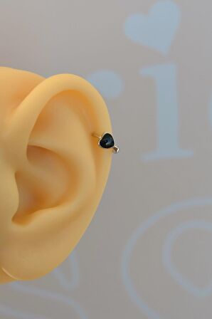 Siyah Kalpli Halka Tragus Piercing Helix Kıkırdak Küpesi Gümüş Renkli