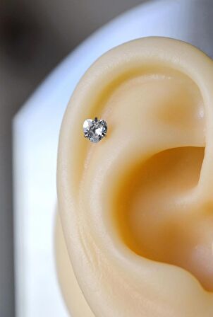 Gümüş Renk Kalp Şekilli Tektaş Çelik Helix Piercing Kıkırdak Lob 8 mm