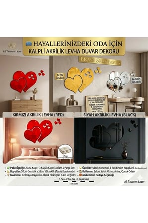 AKRİLİK LEVHA KALP DEKOR 50 CM DUVAR SÜSÜ TABLO DEKORASYON ÜRÜNLERİ SİYAH RENK