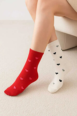 3'lü Çok Renkli Sevimli Kalp Desenli Kadın Soket  Çorap Seti 3  LÜ SET