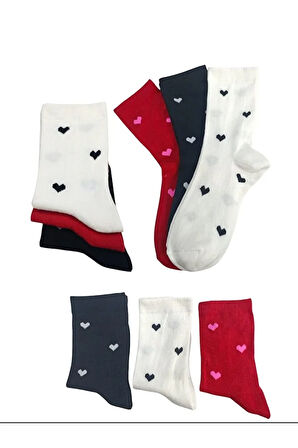 3'lü Çok Renkli Sevimli Kalp Desenli Kadın Soket  Çorap Seti 3  LÜ SET