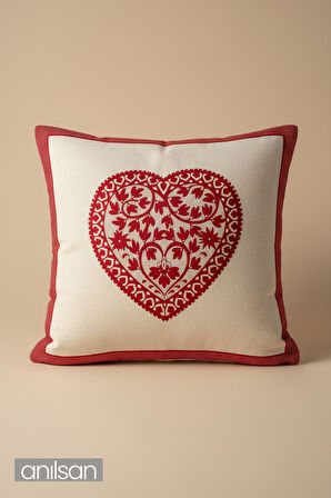 Kalp Desenli Çift Taraflı Kırlent Kılıfı - 45x45 cm Yılbaşı Dekoratif 