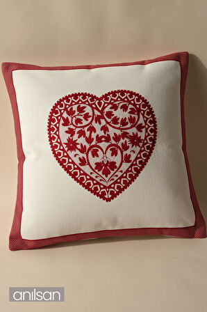 Kalp Desenli Çift Taraflı Kırlent Kılıfı - 45x45 cm Yılbaşı Dekoratif 