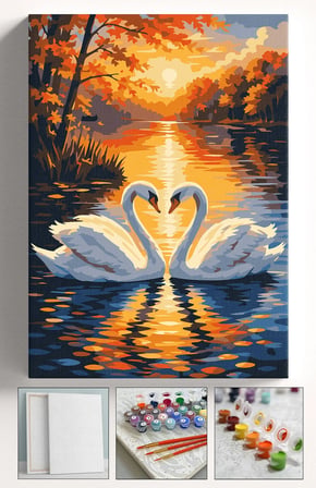 Sayılarla Boyama Seti Numaralı Tuval Fırça Boya Askı Aparatı Dahil Set 40x50 Cm - KALP KUĞU