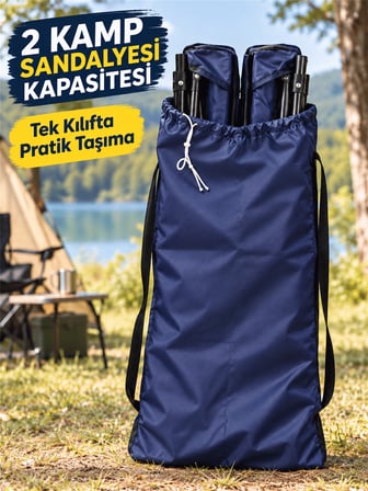 Beylini 2 Sandalye Kapasiteli Lastikli Kamp Sandalyesi Kılıfı Omuz Askılı Piknik Plaj Katlanır Sandalye Taşıma Çantası Paraşüt Kumaş 110 x 50 CM