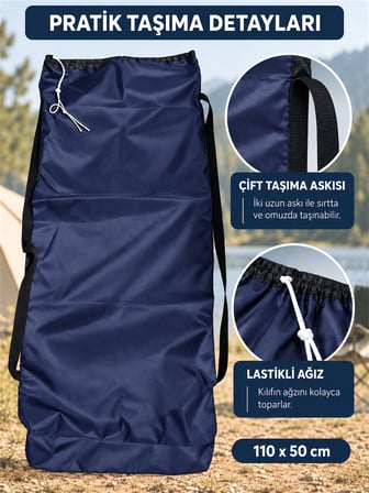 Beylini 2 Sandalye Kapasiteli Lastikli Kamp Sandalyesi Kılıfı Omuz Askılı Piknik Plaj Katlanır Sandalye Taşıma Çantası Paraşüt Kumaş 110 x 50 CM