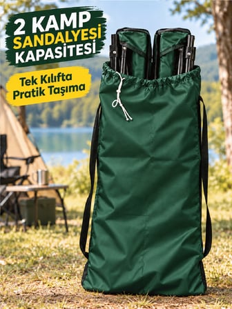 Beylini 2 Sandalye Kapasiteli Lastikli Kamp Sandalyesi Kılıfı Omuz Askılı Piknik Plaj Katlanır Sandalye Taşıma Çantası Paraşüt Kumaş 110 x 50 CM