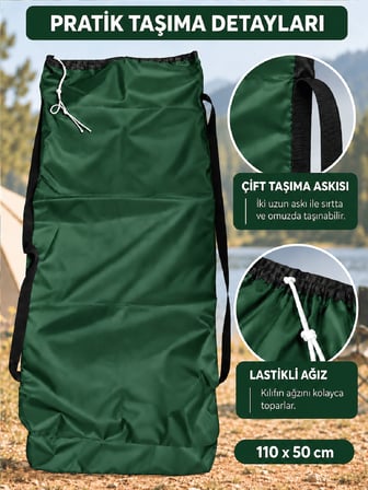 Beylini 2 Sandalye Kapasiteli Lastikli Kamp Sandalyesi Kılıfı Omuz Askılı Piknik Plaj Katlanır Sandalye Taşıma Çantası Paraşüt Kumaş 110 x 50 CM
