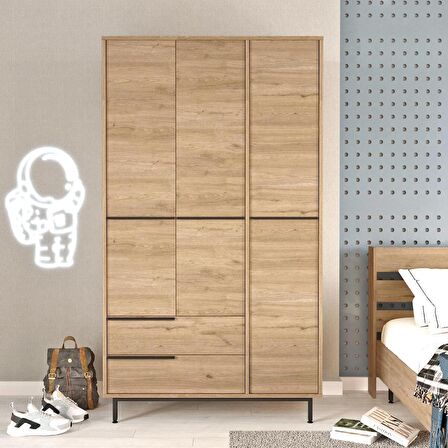 Robin Home Lidya Gardırop 3 Kapı 2 Çekmece Metal Ayaklı 196cm Sepet 