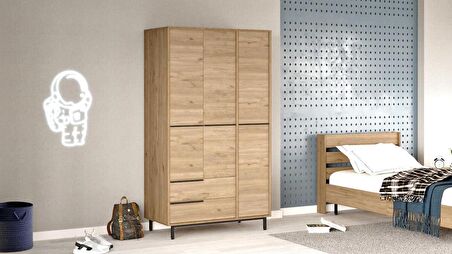 Robin Home Lidya Gardırop 3 Kapı 2 Çekmece Metal Ayaklı 196cm Sepet 