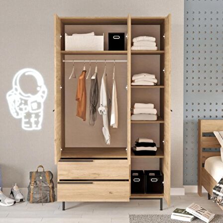 Robin Home Lidya Gardırop 3 Kapı 2 Çekmece Metal Ayaklı 196cm Sepet 