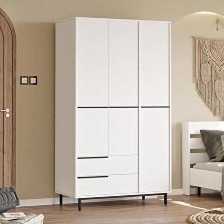 Robin Home Lidya Gardırop 3 Kapı 2 Çekmece Metal Ayaklı 196cm Beyaz 