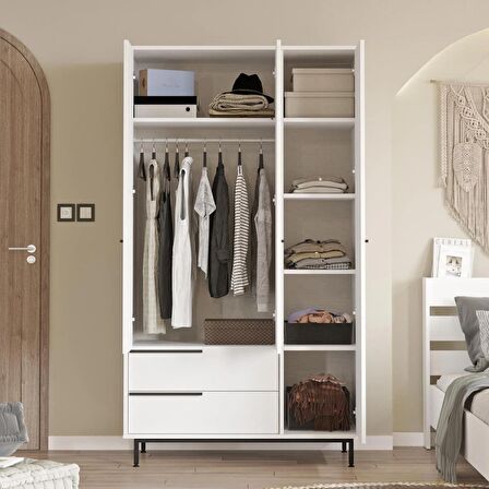 Robin Home Lidya Gardırop 3 Kapı 2 Çekmece Metal Ayaklı 196cm Beyaz 