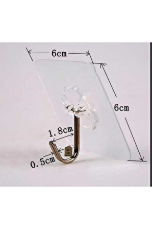 KENDİNDEN YAPIŞKANLI ASKI METAL KANCALI ŞEFFAF ÇOK AMAÇLI 5'Lİ  6x6cm