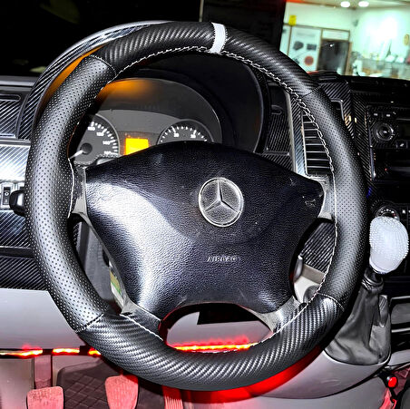 DİKİŞLİ DİREKSİYON KILIFI KARBON NOKTA DERİ GRİ YÜZÜK GRİ DİKİŞLİ MERCEDES SPRİNTER İÇİN 2014 ÖNCESİ