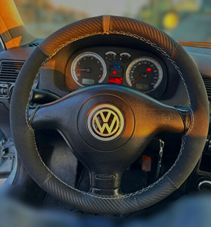 DİKİŞLİ DİREKSİYON KILIFI KARBON DERİ NUBUK DERİ GRİ YÜZÜK GRİ DİKİŞLİ VOLKSWAGEN POLO İÇİN