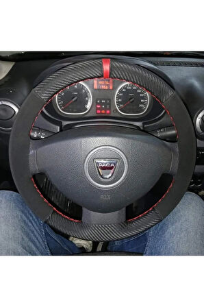 DİKİŞLİ DİREKSİYON KILIFI KARBON NUBUK KIRMIZI YÜZÜKLÜ DACİA İÇİN HIZLI KARGO