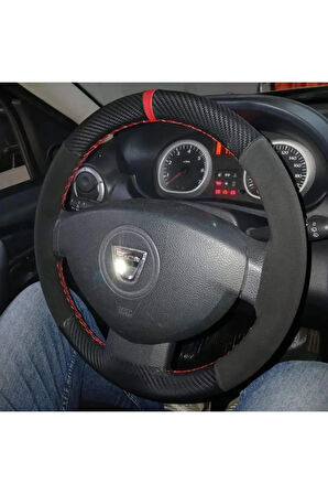 DİKİŞLİ DİREKSİYON KILIFI KARBON NUBUK KIRMIZI YÜZÜKLÜ DACİA İÇİN HIZLI KARGO