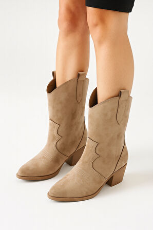 Süet Kadın Kısa Kovboy Kanvas Western Bot