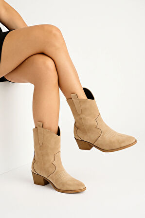 Süet Kadın Kısa Kovboy Kanvas Western Bot