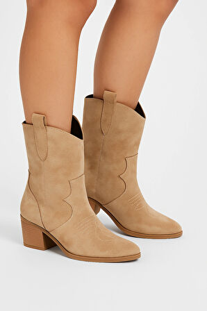 Süet Kadın Kısa Kovboy Kanvas Western Bot