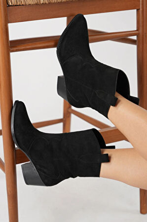 Süet Kadın Kısa Kovboy Kanvas Western Bot